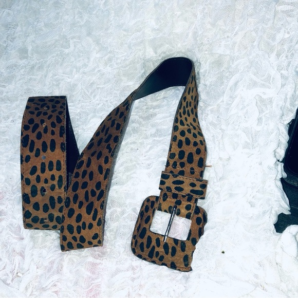 Brown and Black Leopard Print Belt from Switzerland. 39 1/2” by 1 1/2” wide. - Picture 9 of 9